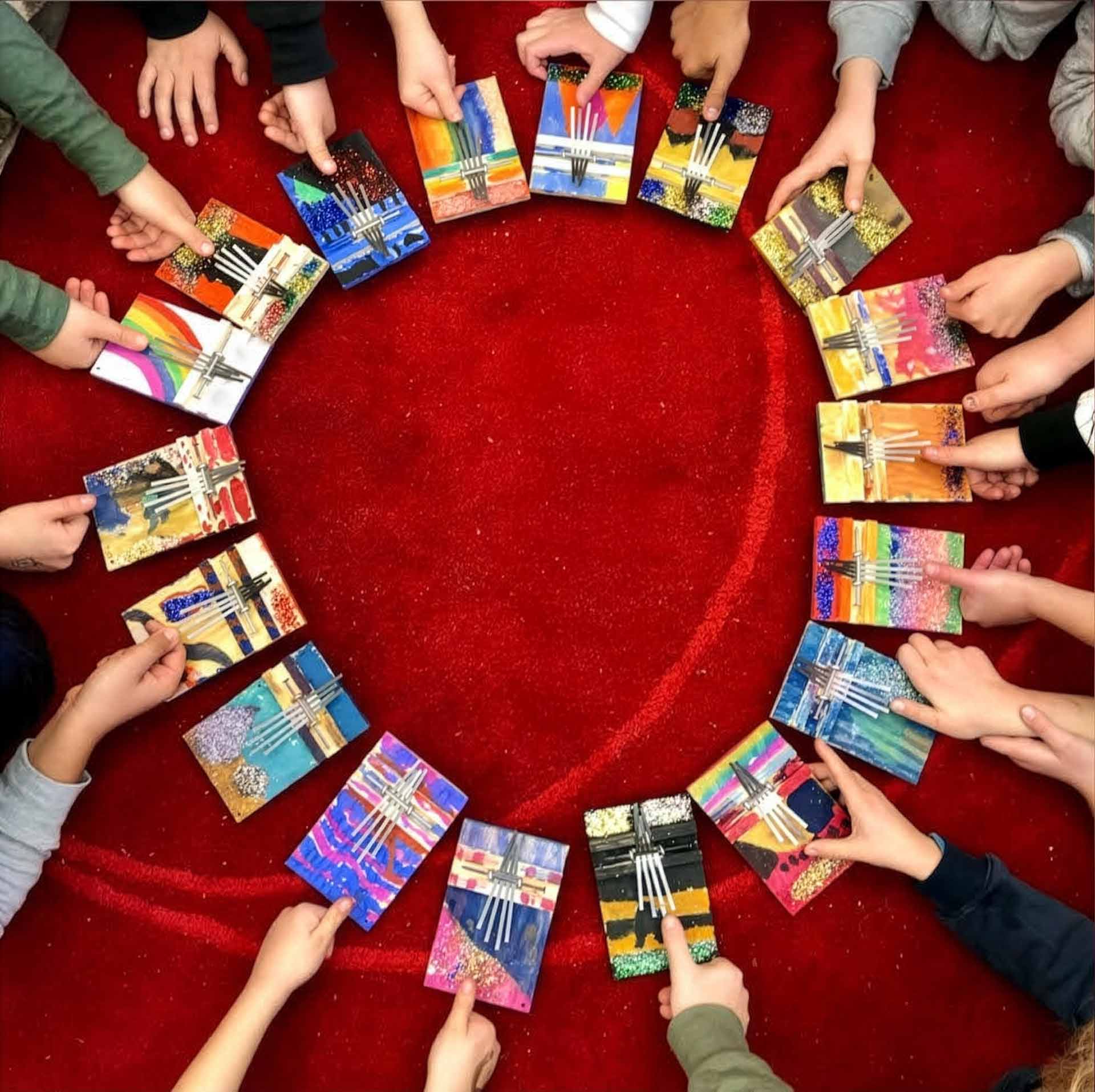 En cirkel av hemmabyggda tumpianon