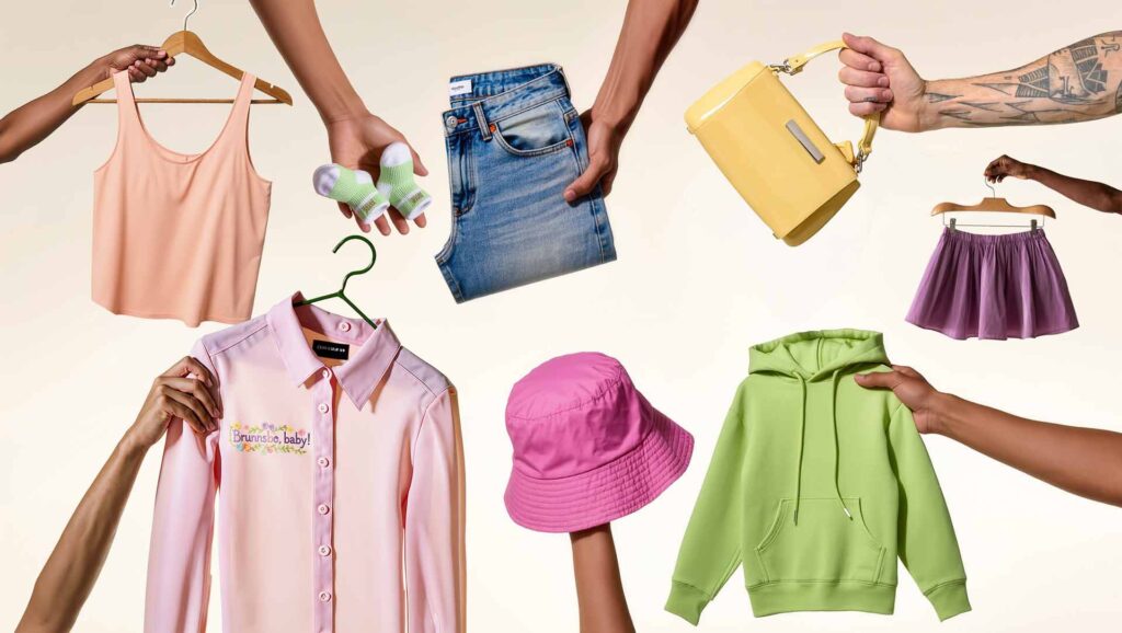 Händer som håller in kläder i bild