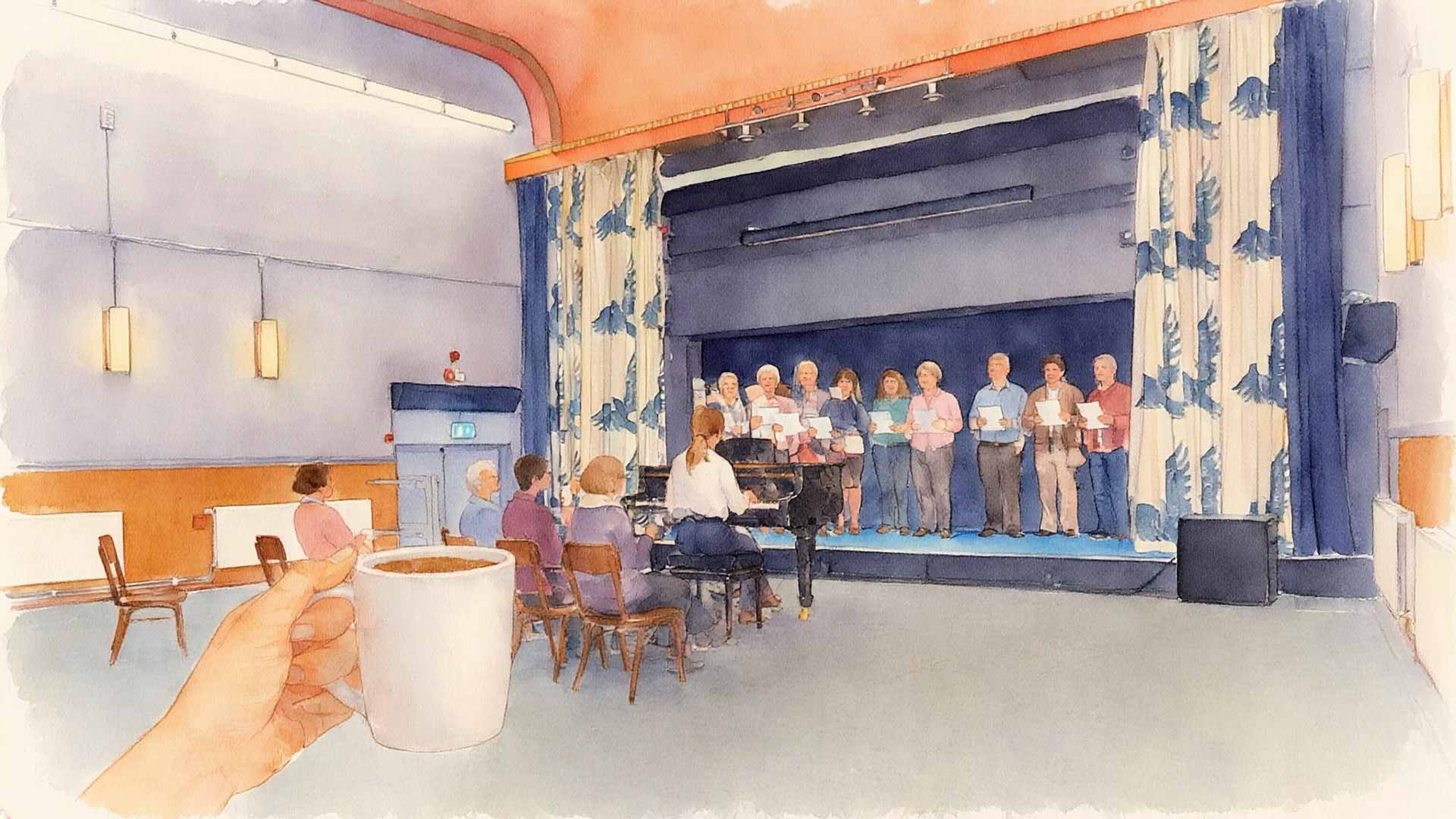 En kör övar i Stora salen