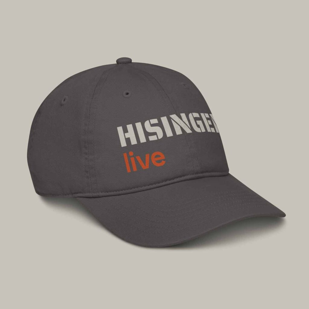 Mörkgrå keps med texten Hisingen Live